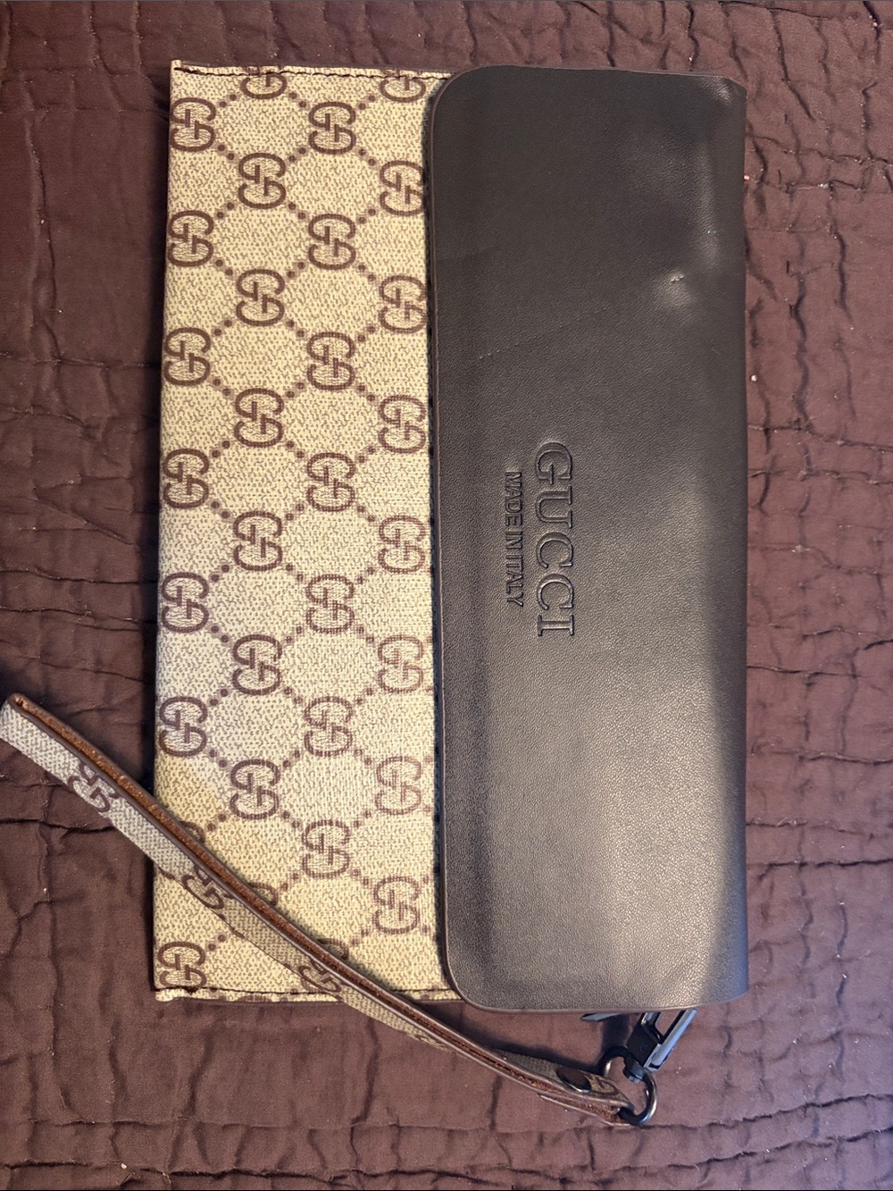 Black Leather & Brown GG Canvas Wristlet Clutch - Picture 2 of 4